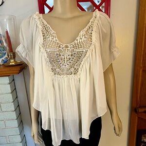 Elegant White Lace Detail Women's Top